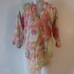 Womens Love Tanjane Rainbow Tie Dye Lightweight Gauzy Tunic Shirt Blouse Top XS